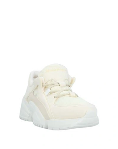 Shop Ferragamo Woman Sneakers Ivory Size 4.5 Calfskin, Textile Fibers In White