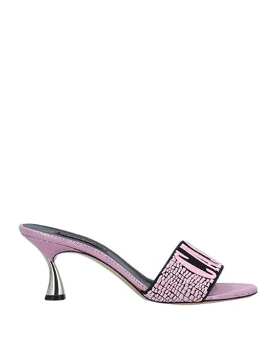 Shop Casadei Woman Sandals Pink Size 6.5 Textile Fibers, Soft Leather