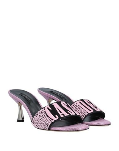 Shop Casadei Woman Sandals Pink Size 6.5 Textile Fibers, Soft Leather
