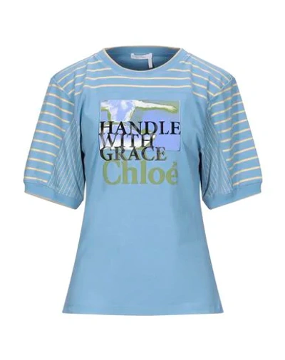 Shop Chloé T-shirts In Sky Blue