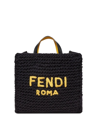 Shop Fendi Logo Woven Tote In Black