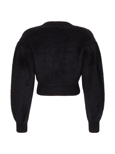 Shop Fendi V-neck Cropped Textured Cardigan In Black