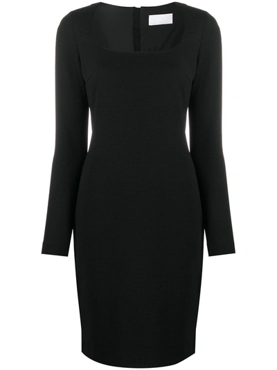Shop Hugo Boss Dineka Fitted Long-sleeved Midi Dress In Black