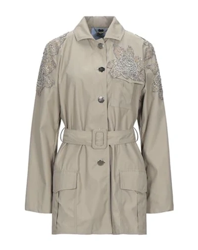 Shop Blumarine Woman Overcoat & Trench Coat Sand Size 10 Polyamide, Cotton, Glass, Polyester, Acrylic In Beige