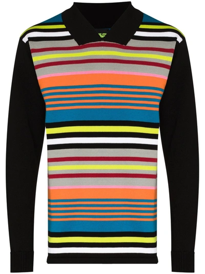 Shop Agr Stripe Knit Polo-style Shirt In Black