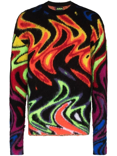 Shop Agr Intarsia Waves Pattern Knit Jumper In Black