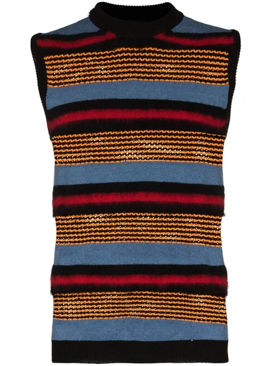 Shop Agr Stripe Panelled Knit Sleeveless Jumper In Blue