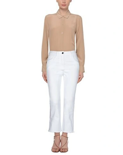 Shop Semicouture Woman Jeans White Size 30 Cotton, Elastane
