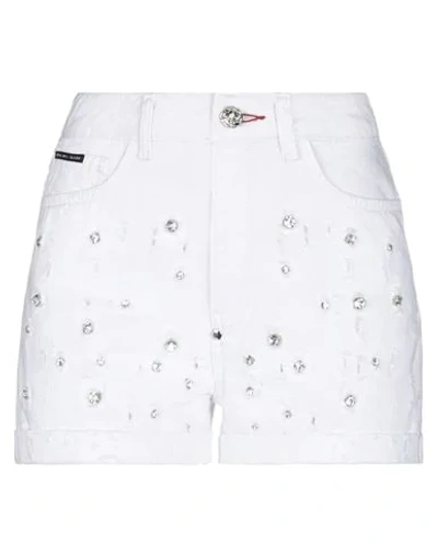 Shop Philipp Plein Denim Shorts In White