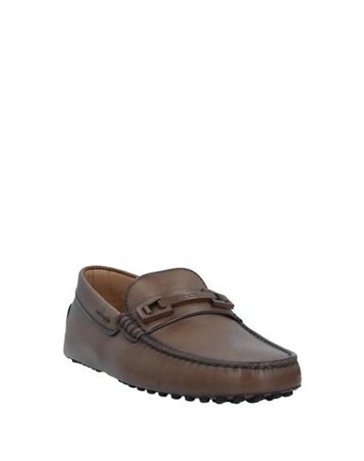 Tod's Man Loafers Dark Brown Size 6.5 Leather In Beige