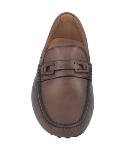 Tod's Man Loafers Dark Brown Size 6.5 Leather In Beige