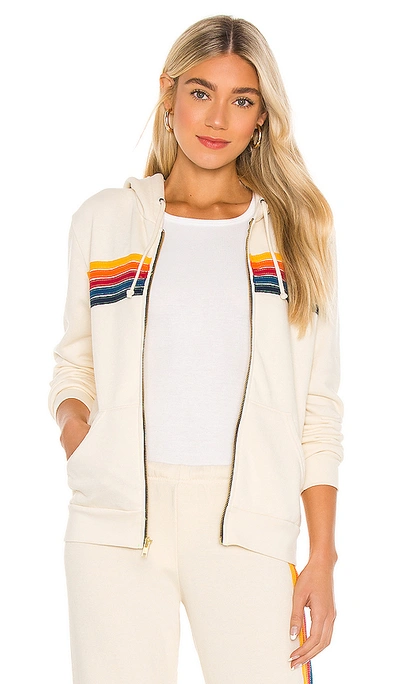 Shop Aviator Nation 5 Stripe Hoodie In Vintage White