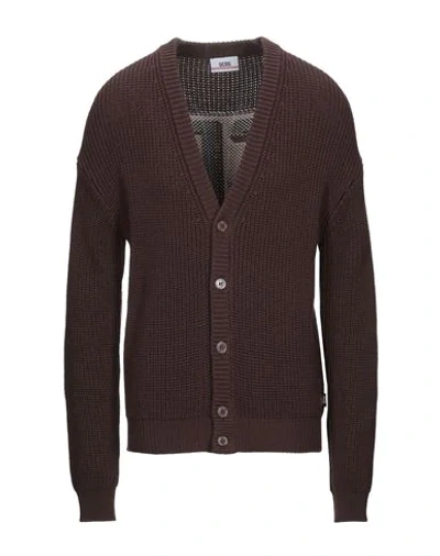 Shop Gcds Man Cardigan Dark Brown Size Xl Wool, Acrylic