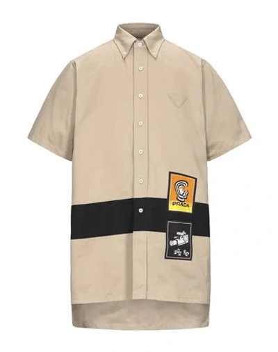 Shop Prada Solid Color Shirt In Beige