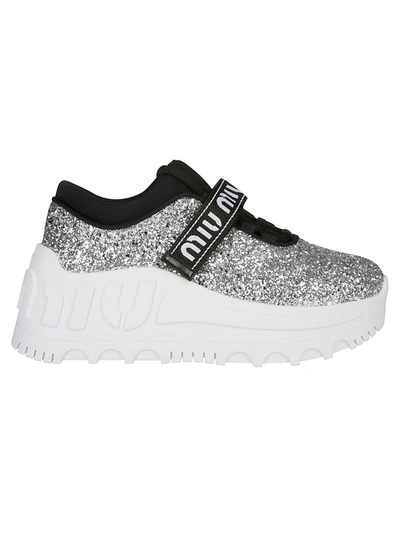 Shop Miu Miu Silver Glitter Sneakers