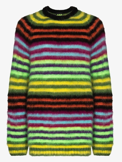 Shop Agr Brushed Stripe Knit Sweater In Green