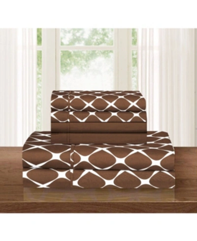 Elegant Comfort Geometric Printed Microfiber 6-pc. Sheet Set, Queen In Brown