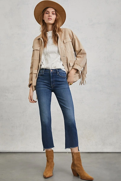 Shop Mother The Insider High-rise Cropped Flare Jeans In Blue