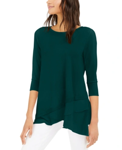 Shop Alfani Sheer Crossover-hem Tunic, Created For Macy's In Teal Motif