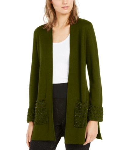 Shop Alfani Embellished Open-front Cardigan, Created For Macy's In Teal Motif
