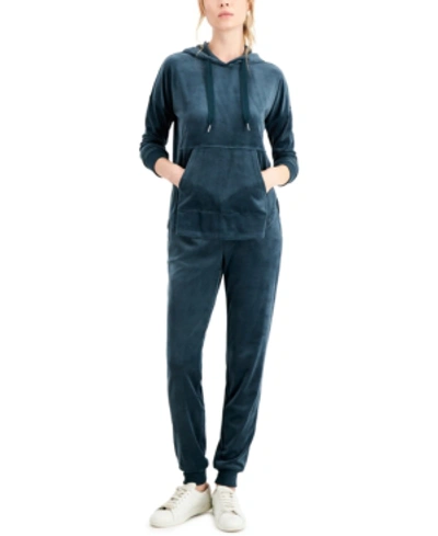 Shop Alfani Velour Hoodie & Pants Pajama Set, Created For Macy's In Deep Malachite