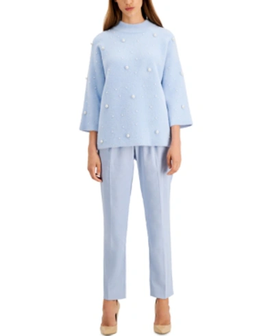 Shop Alfani Scattered Imitation-pearl Sweater, Created For Macy's In Faded Blue