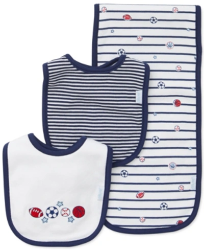Shop Little Me Baby Boys 3-pack Sports Star Cotton Bibs & Burp Cloth In Navy