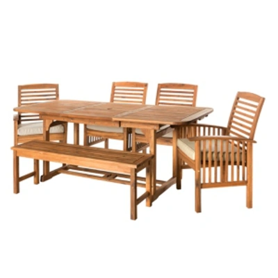 Shop Walker Edison 6-piece Acacia Wood Outdoor Patio Dining Set With Cushions In Brown