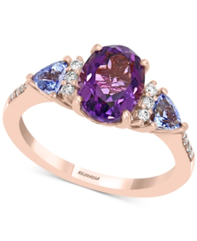 Effy Collection Effy Amethyst (1-5/8 Ct. T.w.), Tanzanite (3/4 Ct. T.w.) & Diamond (1/10 Ct. T.w.) Ring In 14k Rose In Amethyst