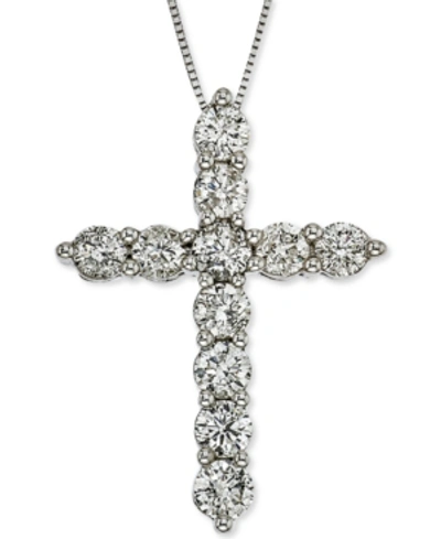 Shop Macy's Diamond Cross 18" Pendant Necklace (2 Ct. T.w.) In 14k White Gold