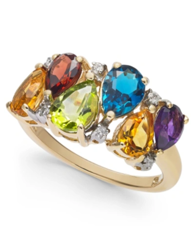 Shop Macy's Multi-gemstone (3-1/3 Ct. T.w.) & Diamond (1/20 Ct. T.w.) Ring In 10k Gold