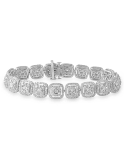 Shop Macy's Diamond Halo Cluster Link Tennis Bracelet (7 Ct. T.w.) In 10k White Gold