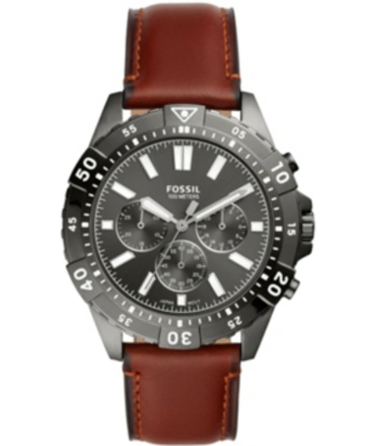 Shop Fossil Men's Garrett Brown Leather Strap Watch 44mm