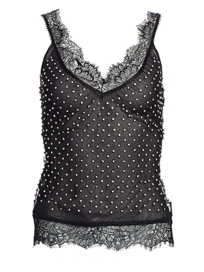 Shop Amen Women's Jeweled Polka-dot Sleeveless Top In Black