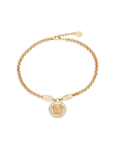 Shop Versace Women's Goldtone & Crystal Medusa Pendant Necklace In Gold Multi