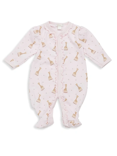 Shop Kissy Kissy Baby Girl's Giraffe Print Ruffled Pima Cotton Footie In Pink