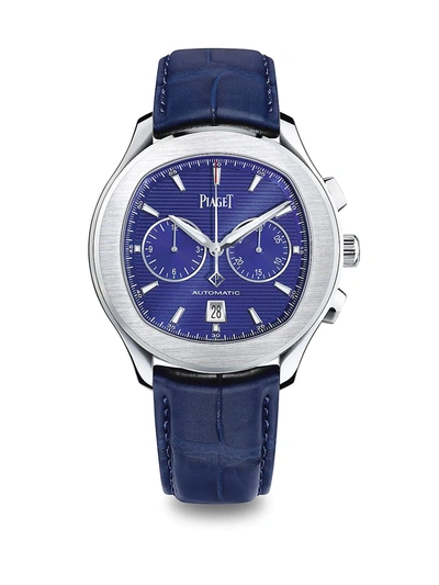 Shop Piaget Women's Polo S Chronograph Alligator Strap Watch In Blue
