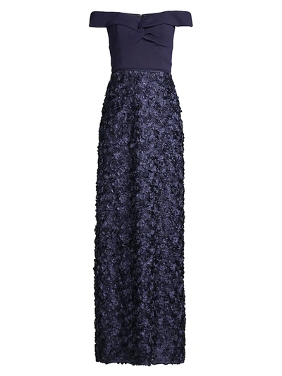 Shop Aidan Mattox Women's Off-the-shoulder Ribbon Textured Gown In Twilight