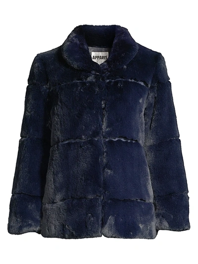 Shop Apparis Women's Sarah Plush Faux Fur Coat In Navy Blue