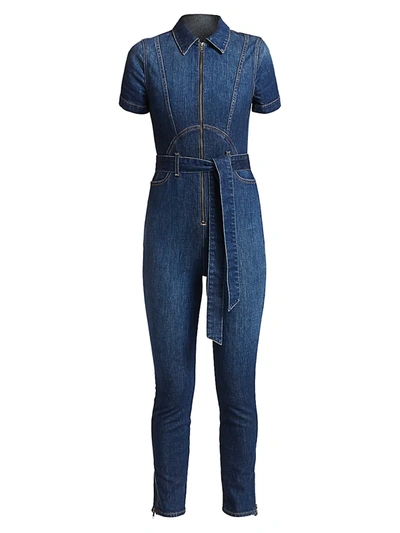 Shop Alice And Olivia Women's Gorgeous Zip Front Denim Catsuit In Memory Lane