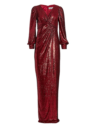 Shop Teri Jon By Rickie Freeman Women's Long-sleeve Sequin Gown In Wine