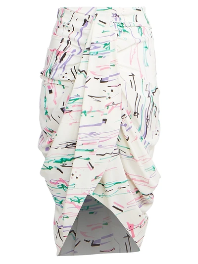 Shop Isabel Marant Women's Fetina Printed Drape Stretch-silk Skirt In Ecru