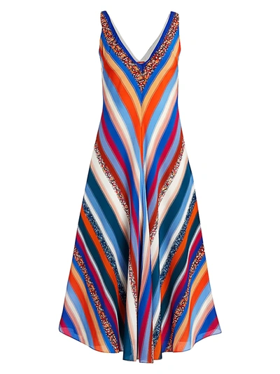Shop Altuzarra Cardenas Striped Silk Midi Dress In Sinopia Multi