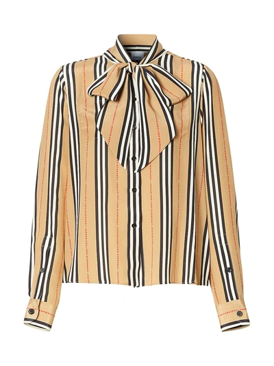 Shop Burberry Women's Amelie Vintage Stripe Silk Blouse In Archive Beige