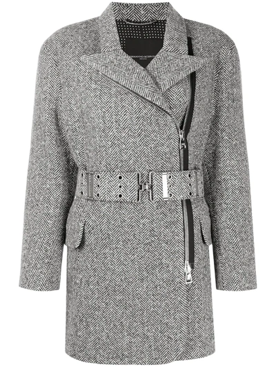 Shop Ermanno Scervino Belted Herringbone Coat In Black