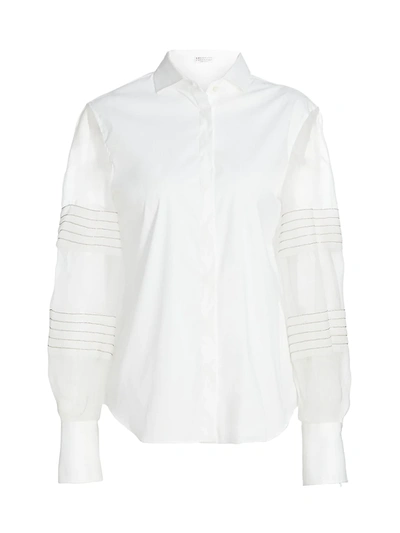 Shop Brunello Cucinelli Women's Monili Pleated Organza-sleeve Shirt In White
