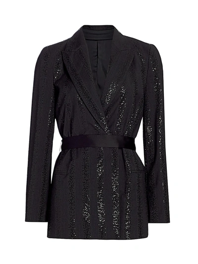 Shop Brunello Cucinelli Women's Sequin Stripe Wool-blend Wrap Jacket In Black