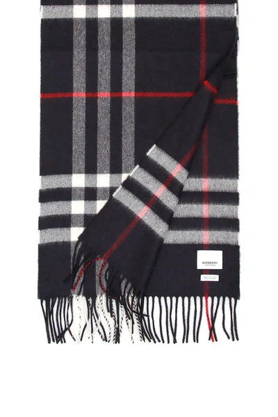 Shop Burberry Giant Check Scarf In Blue,white,red