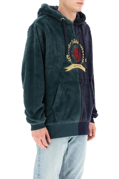 Shop Tommy Hilfiger Two-tone Teddy Hoodie With Thc Embroidery In Blue,green