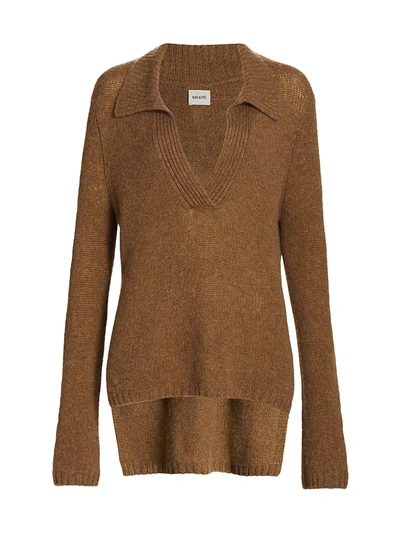 Shop Khaite Cass Cashmere High-low Collared Sweater In Mocha